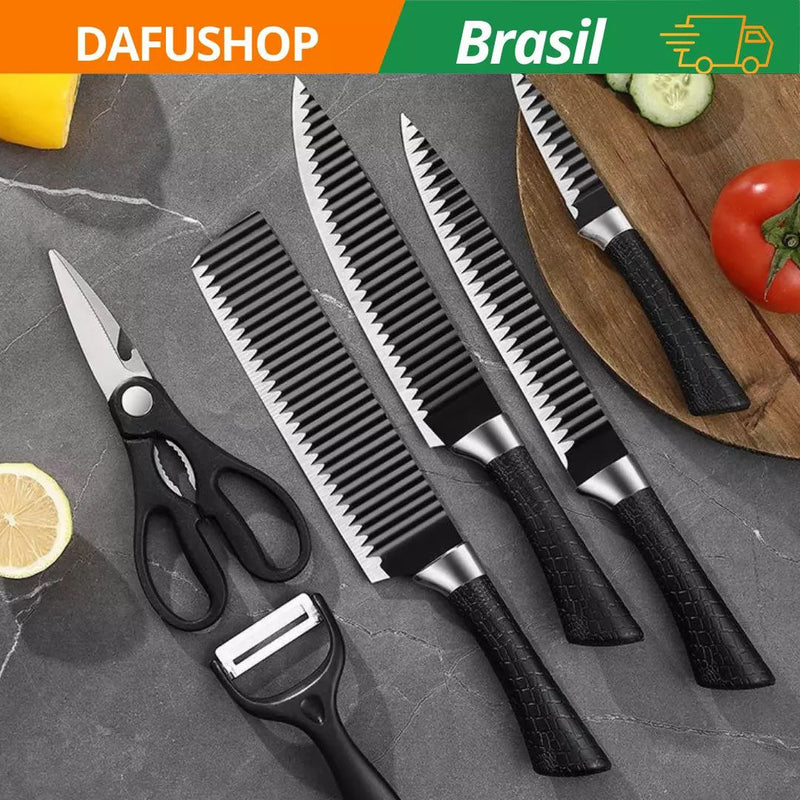 Kit Conjunto Jogo de Facas 6 Peças Mundial Aço Inox Preto